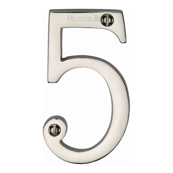 C1560 5-PNF • 76mm • Polished Nickel • Heritage Brass Face Fixing Numeral 5